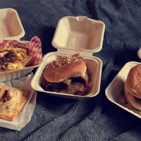 Mon Dinner: Fast Food Theme: Big Mac, beefNcheddar, animal fries, & apple pie  at The BE-Hive in Nashville