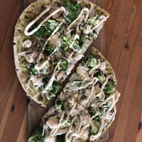 Pesto Prana…. Delicious, fresh.  at Vegan Cave Tanoor Pizza in Vancouver