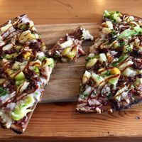 Buddha on the Beach Pizza with Yam Cassava Crust. at Vegan Cave Tanoor Pizza in Vancouver