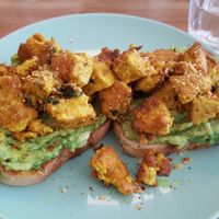 Avo toast with scrambled tofu at Fuzzy Wombat's Kitchen in Port Noarlunga