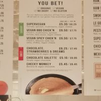 Vegan + gluten-free menu. at Crêpeaffaire in Chester