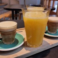 Fresh orange juice and Cortados at Bohl in Barcelona
