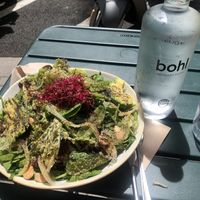 Green goddess salad and free soda water  at Bohl in Barcelona