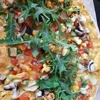 Flammkuchen with popcorn and corn cream. 😬 at Hermann in Freiburg