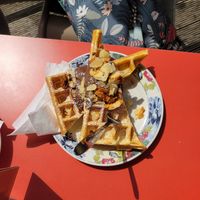 Waffles with chocolate and almonds at Hermann in Freiburg