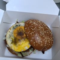 Kimchi burger with an “egg” - I liked it!  at Next Level Veggie Grill - UCLA Ackerman Union in West Los Angeles
