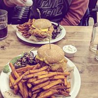 chicken burger with sweet potato fries at Cafe Thrive in Bournemouth