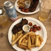Seitan steak and chips  at Cafe Thrive in Bournemouth