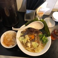 Vegan ramen with extra seaweed and rice at Hakata Ippudo in Hiroshima