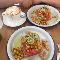 Vegan toast and the cappuccino! 😍 at Julia Bakery in Malaga