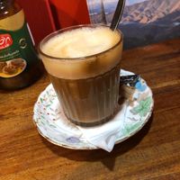 Great tasting flat white with oat milk.  at Hummus in Edinburgh