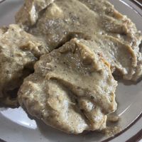 Biscuits and gravy   at Railroad Bill's Dining Car in Des Moines