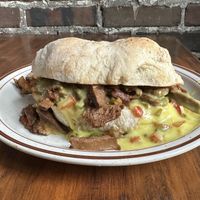 Vegan Philly cheesesteak sandwich   at Railroad Bill's Dining Car in Des Moines