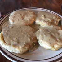 Vegan biscuits and gravy at Railroad Bill's Dining Car in Des Moines