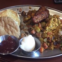 Biscuit, tempeh bacon, tofu scramble, and hash.  at Green Sage Cafe - Broadway in Asheville