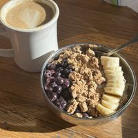 Chia pudding with banana, granola, and wild blueberries  at Green Sage Cafe - Broadway in Asheville