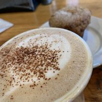 Post breakfast snack: Mocha Oatmilk Latte and Lemon Blueberry Muffin.  at Green Sage Cafe - Broadway in Asheville