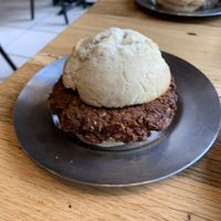 Vegan biscuit with soysage at Green Sage Cafe - Broadway in Asheville