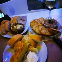 Spanish tortilla, faux pate and 🌱 cheese and olives at Cafe Madrigal in Valencia