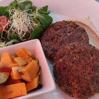 Lentil burgers. at Cafe Madrigal in Valencia