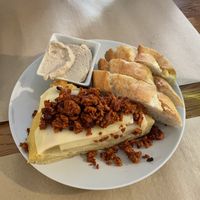 tortilla with chorizo topping (6.5€)  at Cafe Madrigal in Valencia