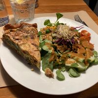 Tasty quiche!  Which I knew what the leafy green was in the salad.  It was tasty. at Cafe Madrigal in Valencia