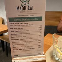Menu at Cafe Madrigal in Valencia