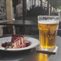 First visit was just for a pick-me-up after a long walk. Cheese-cake and beer. What's wrong with that? at Cafe Madrigal in Valencia