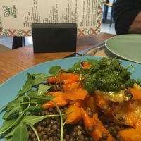Yummy lentil salad with vegan pesto at Cafe Madrigal in Valencia