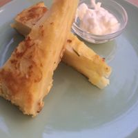 Tortilla de patatas con alioli at Cafe Madrigal in Valencia