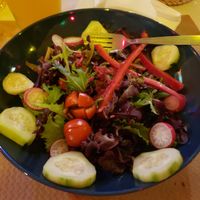 Fresh salad made by order at Cafe Madrigal in Valencia