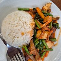 Fried mock duck red curry paste at L'Orangerie in Bangkok