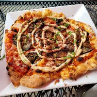 Eggplant pizza with vegan cheese at Falafel Shack in Chambersburg