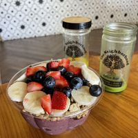 SLO bowl. Citrus Detox (Yellow) Super greens (Green)  at The Neighborhood in Paso Robles