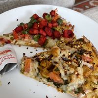 Vegan chilli & tandoori chicken pizza  at Bossman's Pizza in San Jose