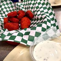 Vegan hot wings with vegan ranch at Bossman's Pizza in San Jose