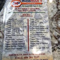 Vegan menu - lots of choices at Bossman's Pizza in San Jose