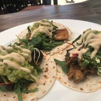 Taco large plate. One eggplant, one mushroom. One tofu. ALL delicious!!!  $22 at BKA Vegan in Burleigh Heads