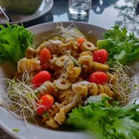 Pasta with tomatoes, olives, Italian basil and homemade cashew cheese at Cooper's Specialty Kitchen in Ao Nang