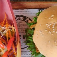 Mushroom shredded burger with side salad at Cooper's Specialty Kitchen in Ao Nang