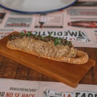 Some sort of pastry with Baba Ganoush - would highly recommend! at La Taberna Mediática in Aguilas