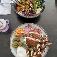 Tempeh burger and tempeh bowl   at The Herbivore  in Lund