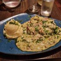 Vegan schnitzel with a mushroom sauce and mashed potato! at La Caverna in Dublin