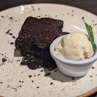 Vegan Chocolate Brownie with Ice Cream at La Caverna in Dublin