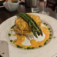 Vegan schnitzel with asparagus  at La Caverna in Dublin