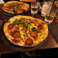 Vegan pizza with the last pepperoni they had at La Caverna in Dublin