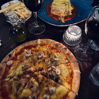 Pizza and vegan wine  at La Caverna in Dublin