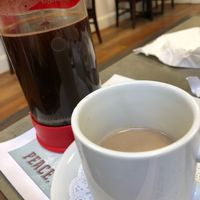 The BEST French press coffee with steamed soy milk. at Turning Point in Lawrence Township