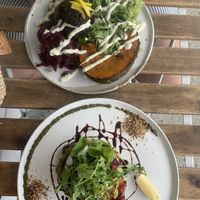 Green Fritters + Byron Bay Salad  at The Milkman's Daughter in Mermaid Beach