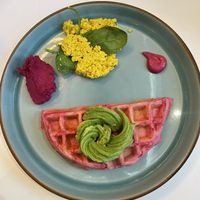 Pink waffle  at Naked Bakery in Edinburgh